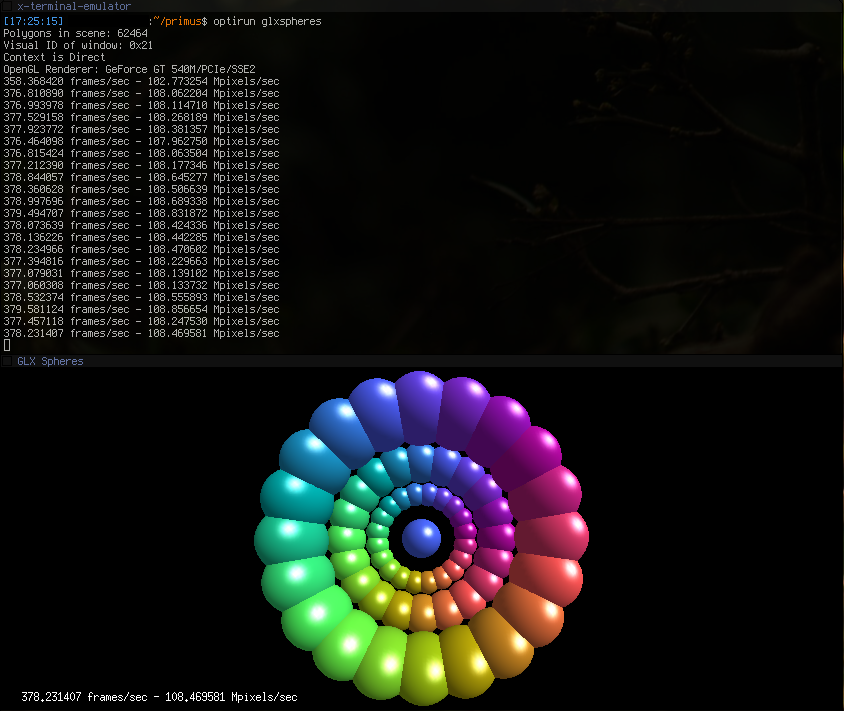 Screenshot of glxspheres before the fix